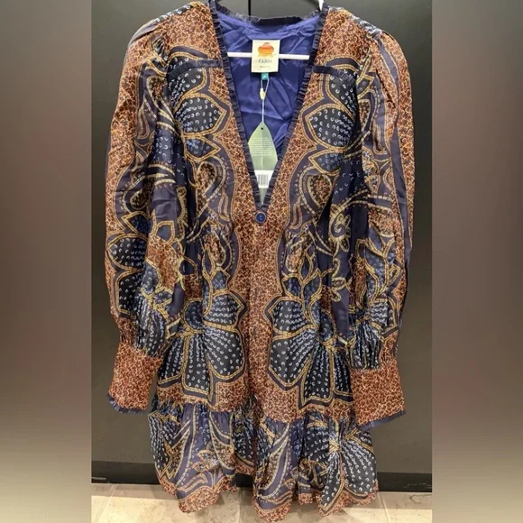 NWT FARM Rio Multicolor Paisley Long Sleeve Dress - Picture 8 of 9